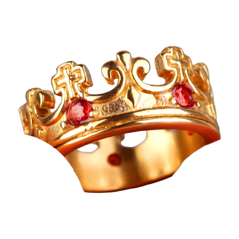 Anillo de Corona con Zirconia Roja, Acero Inoxidable Dorado