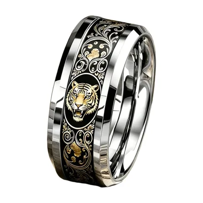 Löwenkopf-Ring mit Barock-Blumenmuster, Edelstahl