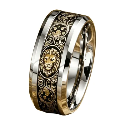 Löwenkopf-Ring mit Barock-Mustern aus Edelstahl