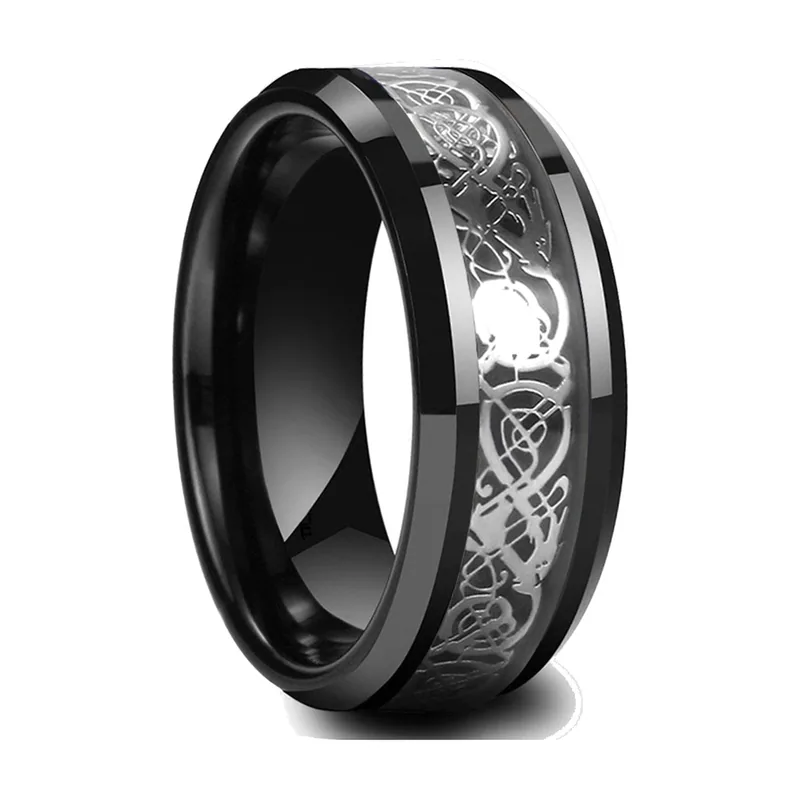 Keltischer Knoten Ring mit schwarzer Inlay-Einlage, Edelstahl
