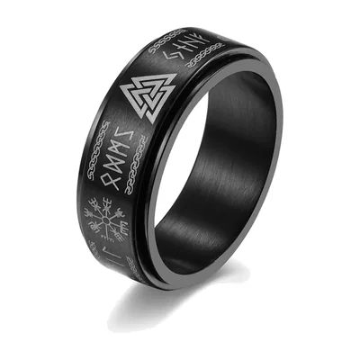Valknut Ring mit nordischen Runen, Schwarz, Edelstahl 316L