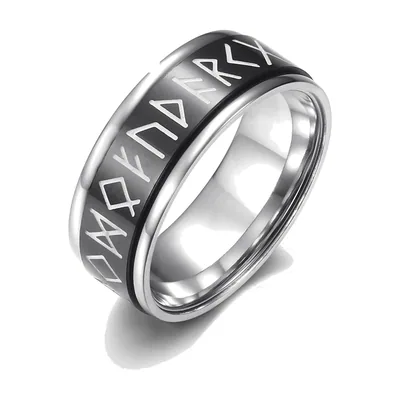 Odin Nordische Runen Spinner-Ring mit schwarzem Emaille, Edelstahl