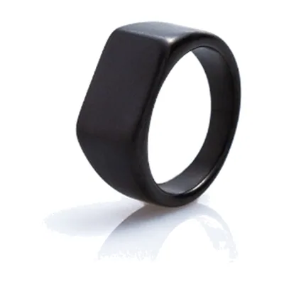Anello Sigillo Quadrato Nero Opaco, Acciaio Inossidabile