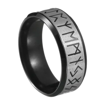 Nordische Runenring für Herren, Schwarz, Edelstahl 316L