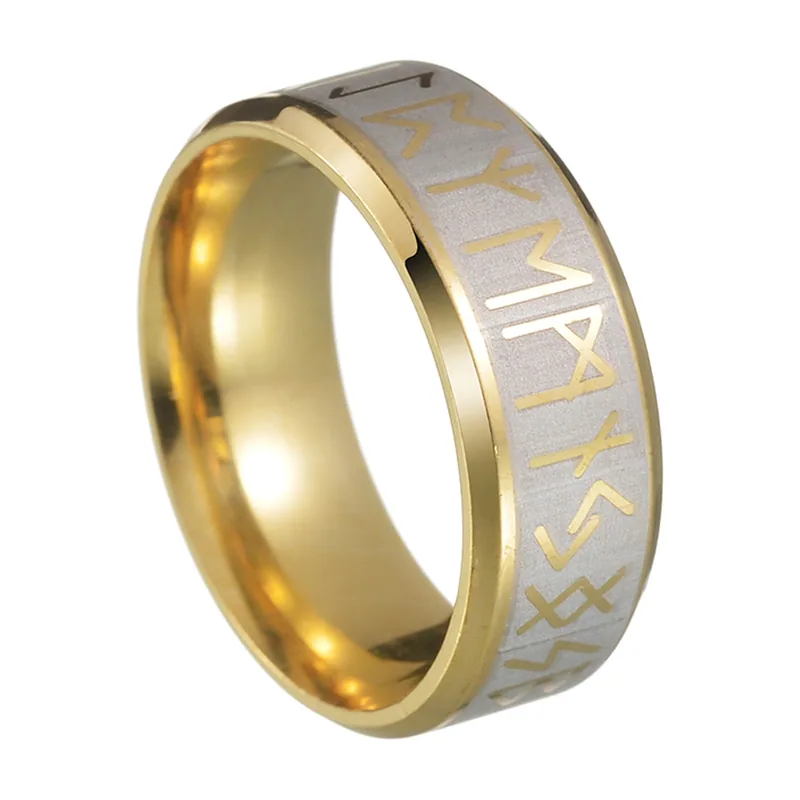 Bague Runes Nordiques, Acier Inoxydable 316L Bicolore
