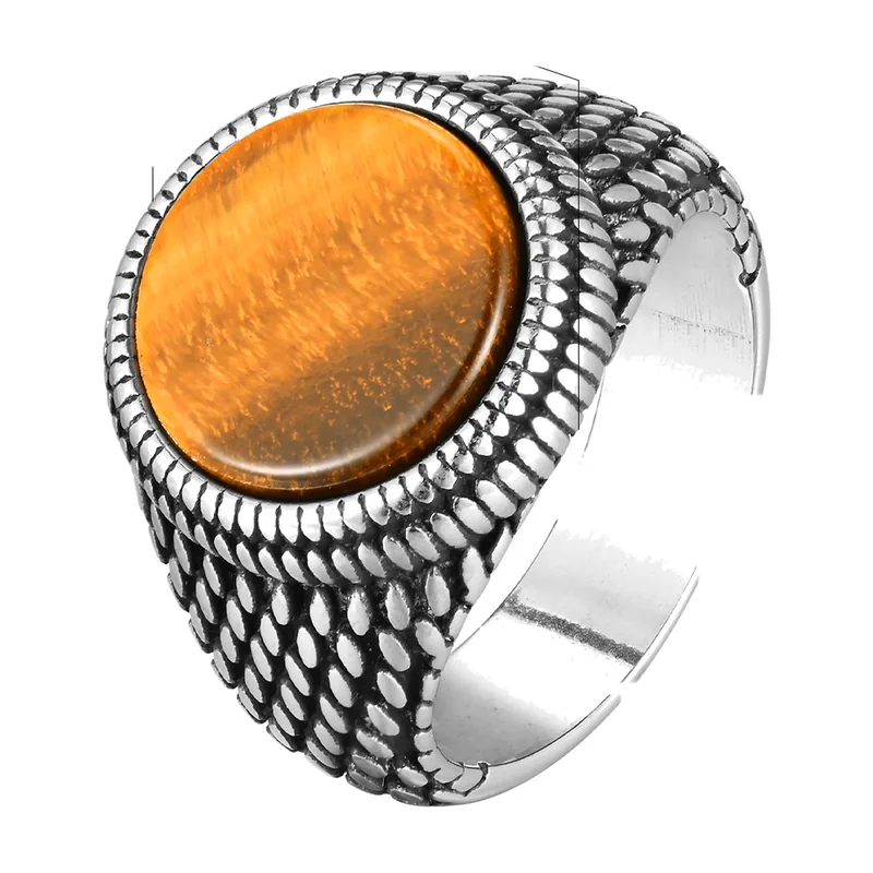 Vintage Siegelring mit braunem Stein und Flechtmuster, Edelstahl