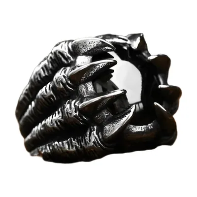 Herren Siegelring mit Krallen-Motiv und schwarzem Stein, Edelstahl