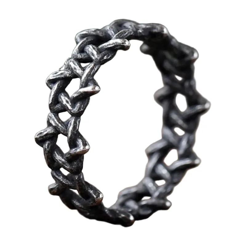 Braided Chain Link Ring, Antique 316L Stainless Steel