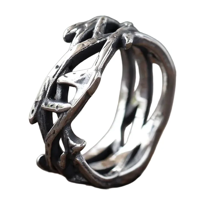 Irregular Thorn Pattern Band Ring, 316L Stainless Steel