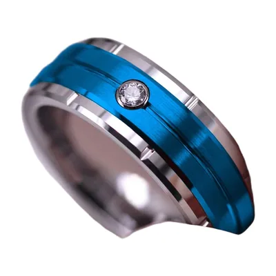 Herren Ring mit blauem Stein und Zirkonia, Edelstahl