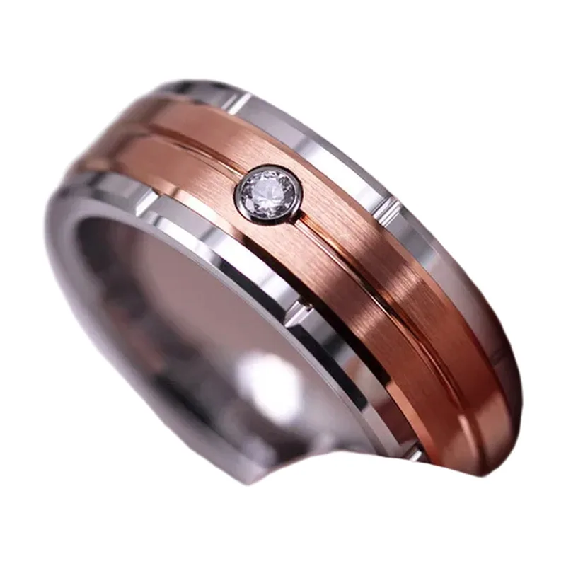 Bague Fasciée avec Zircone Cubique, Acier Inoxydable