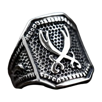 Signet Ring with Crossed Antlers Motif, Stainless Steel