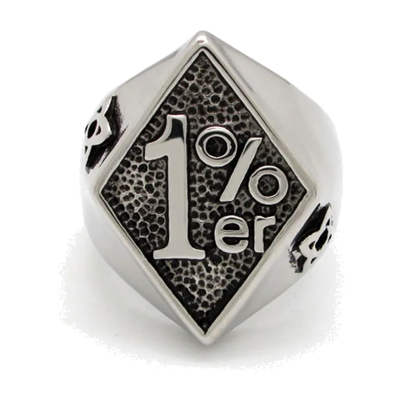 Square Signet Ring with 1%er Motif, 316L Stainless Steel