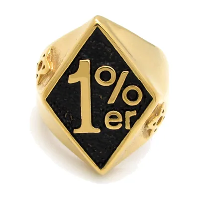 Rhombus Siegelring mit 1%er Motiv, Goldfarben Edelstahl