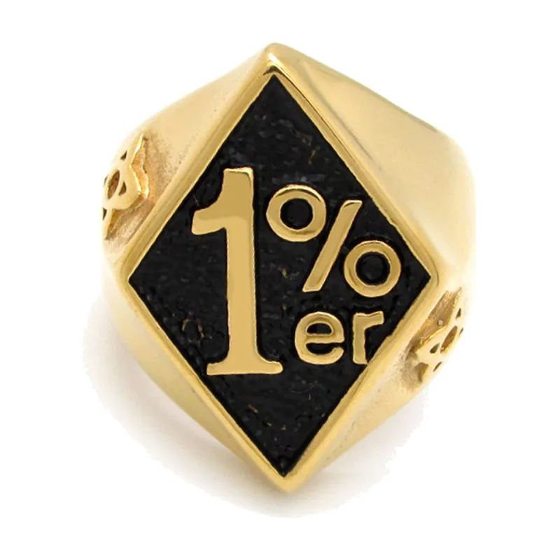 Rhombus Siegelring mit 1%er Motiv, Goldfarben Edelstahl
