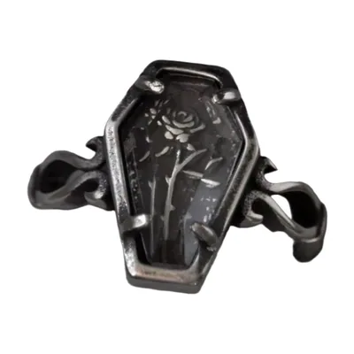 Anillo Sello de Ataúd con Motivo de Rosa, Acero Inoxidable 316L