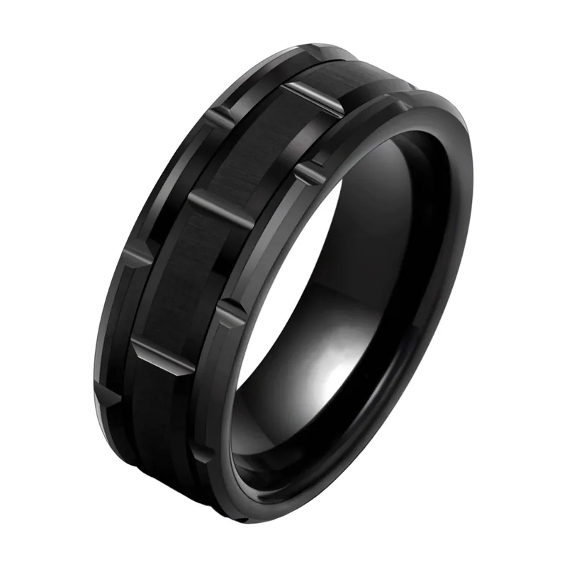 Grooved Band Ring with Brushed Finish, Black Stainless Steel