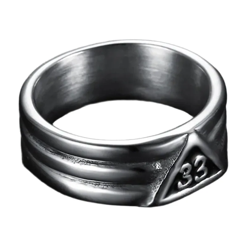 Bague Maçonnique Triangle avec Chiffre 33, Acier Inoxydable