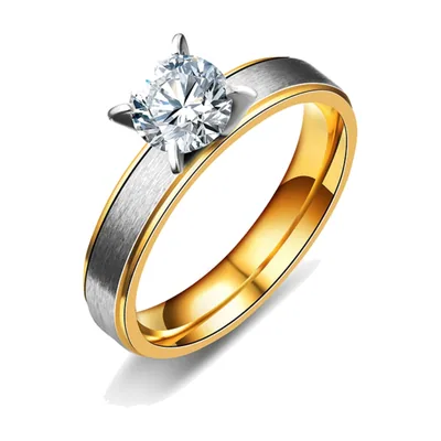 Zweifarbiger Herrenring mit klarem Zirkonia, Edelstahl