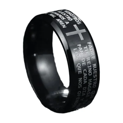 Schwarzer Kreuz-Ring mit Gebetstext, 316L Edelstahl