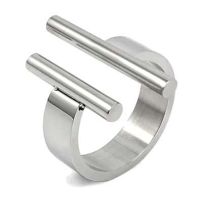 Geometrischer Herrenring mit Parallelstegen, Edelstahl