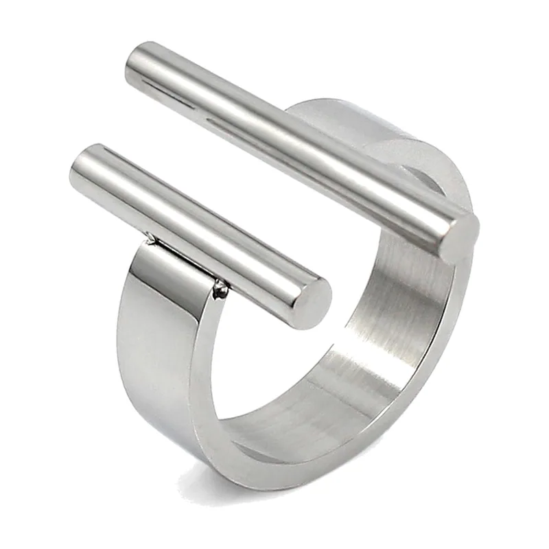 Geometrischer Herrenring mit Parallelstegen, Edelstahl