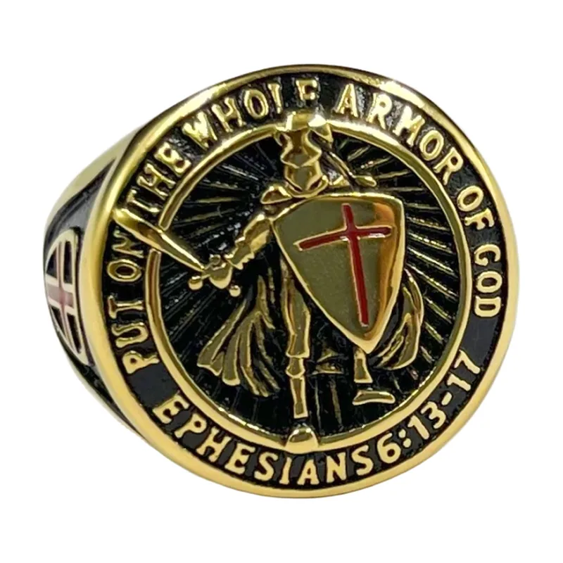 Templerritter Siegelring mit Kreuz, Goldfarben Edelstahl