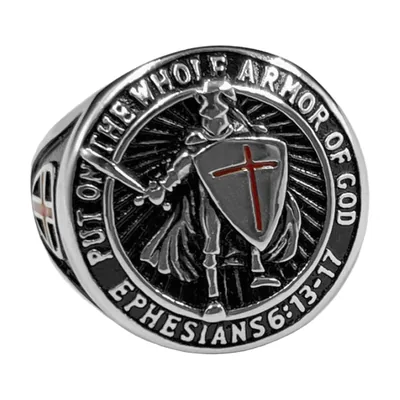 Templar Knight Signet Ring with Cross Motif, Stainless Steel