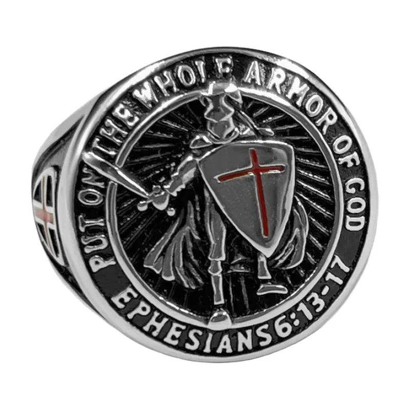 Chevalier Templier Bague Chevalière avec Croix, Acier Inoxydable