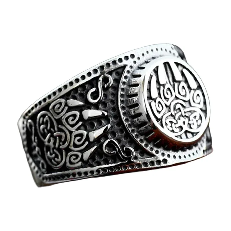 Anello Rune Vichinghe con Nodo Celtico e Artiglio d'Orso, Acciaio Inossidabile