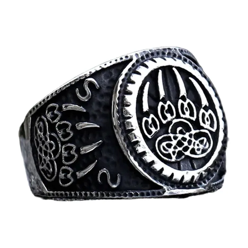 Viking Bear Claw Ring with Celtic Knots, Stainless Steel