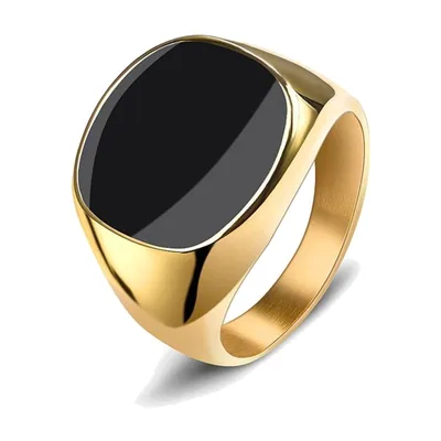 Herren Siegelring mit schwarzem Stein, 316L Edelstahl