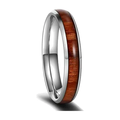Herrenring mit braunem Koa-Holzinlay aus Edelstahl
