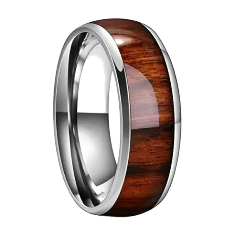 Herren Ring mit brauner Holz-Inlay, Edelstahl