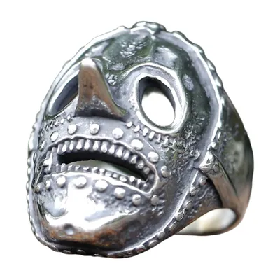 Totenkopf-Maskenring mit floralen Details, Edelstahl 316L