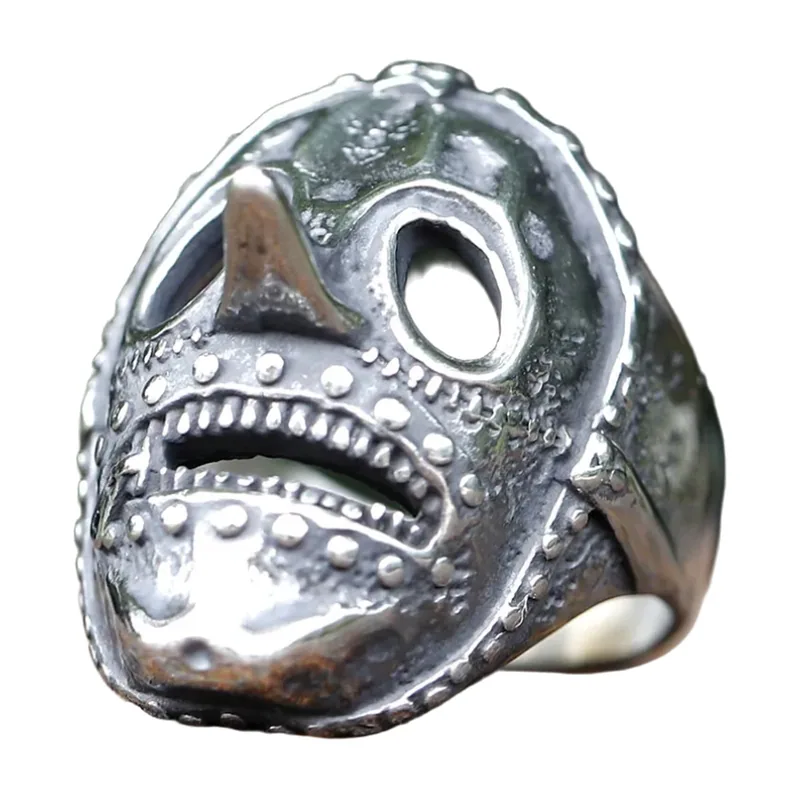 Totenkopf-Maskenring mit floralen Details, Edelstahl 316L