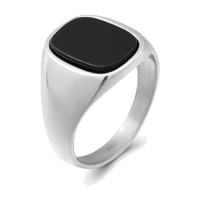 Herren Siegelring mit schwarzem Onyx aus Edelstahl