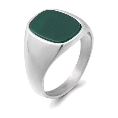 Herren Siegelring mit grünem Onyx, Edelstahl