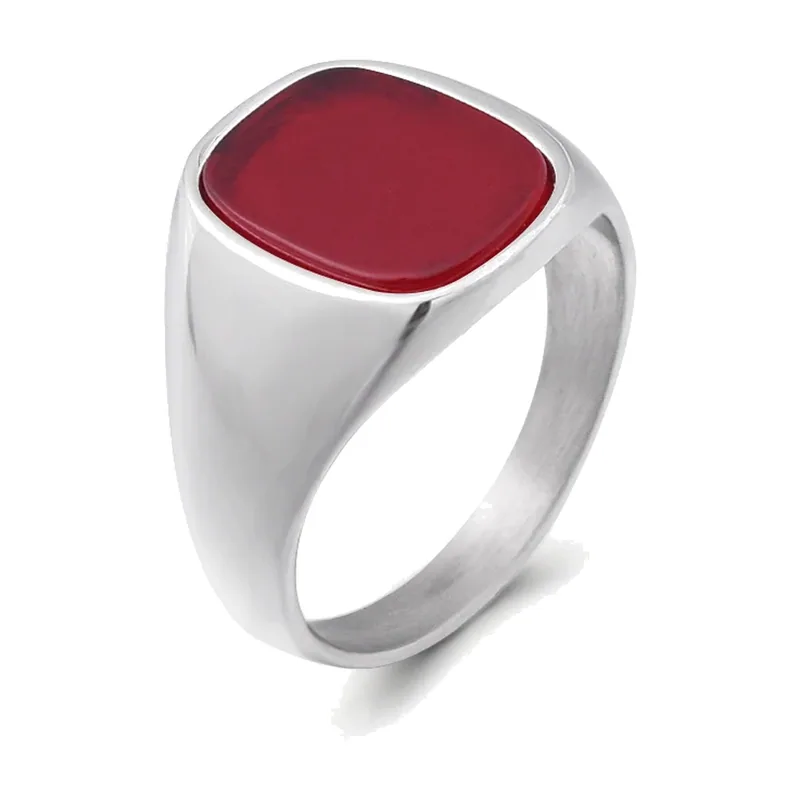Herren Siegelring mit rotem Onyx-Stein, Edelstahl