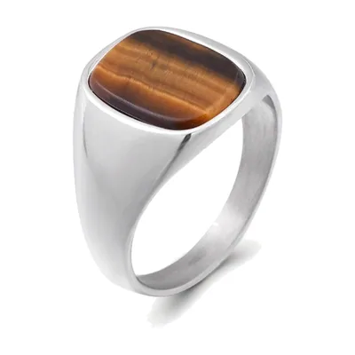 Herren Siegelring mit braunem Onyx, Edelstahl