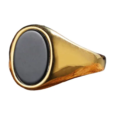 Anello Sigillo con Onice Nero, Acciaio Inossidabile