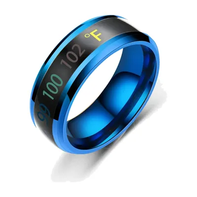 Bague d'Humeur Sensible à la Température, Bleu et Noir, Acier Inoxydable
