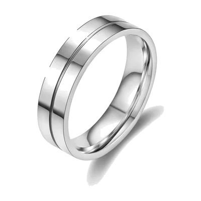 Bague Alliance Polie à Double Rainure, Acier Inoxydable