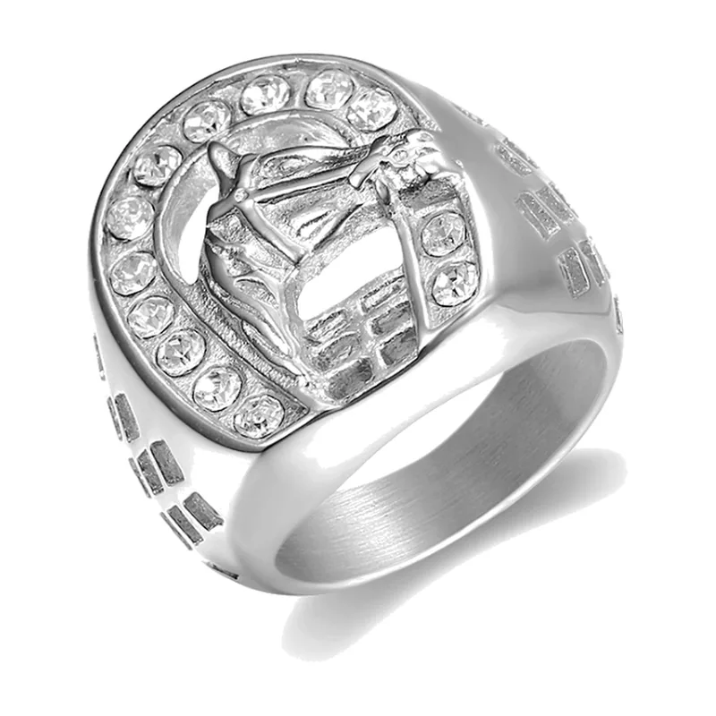 Cheval Chevalière avec Zirconia, Acier Inoxydable