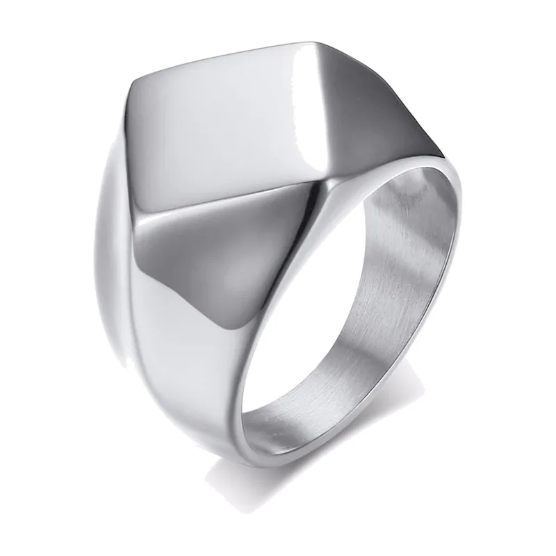 Square Signet Ring, Polished 316L Stainless Steel