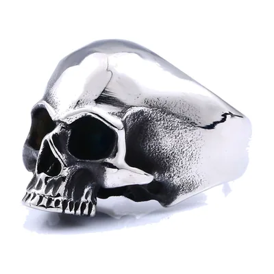 Totenkopf Statement-Ring mit Antik-Finish, Edelstahl