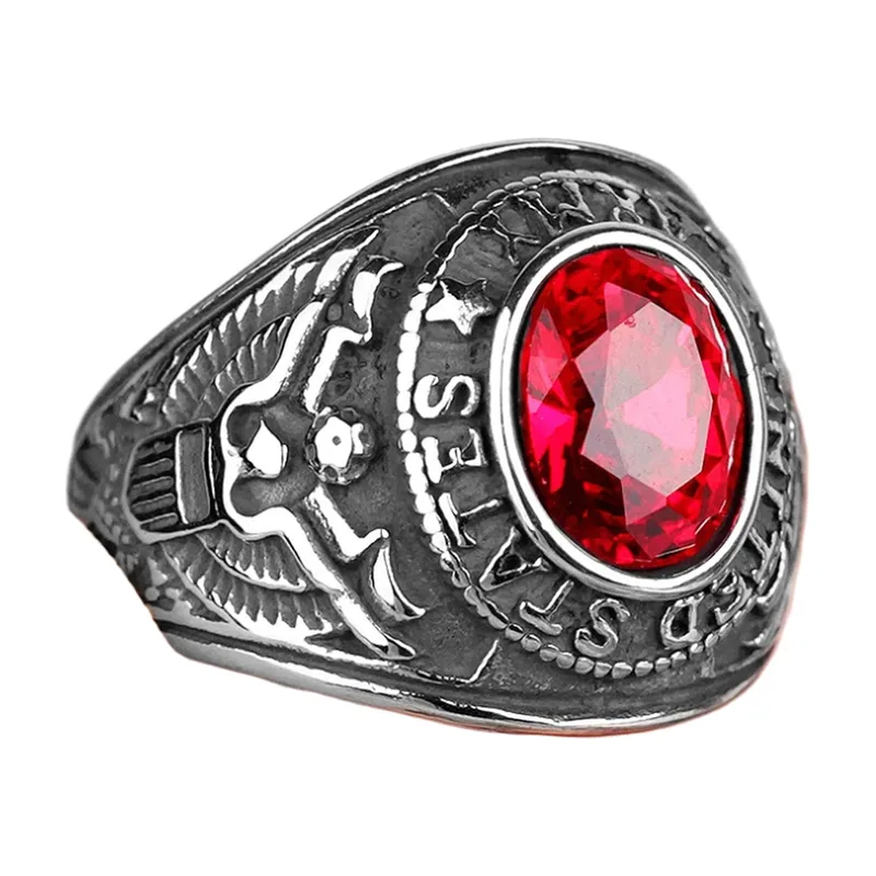 Eagle Signet Ring with Red Stone, Stainless Steel