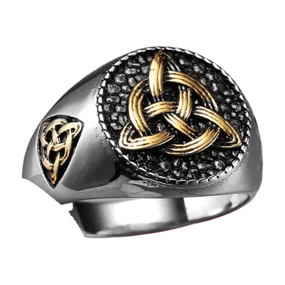 Anello Sigillo Nodo Celtico Triquetra, Acciaio Inossidabile