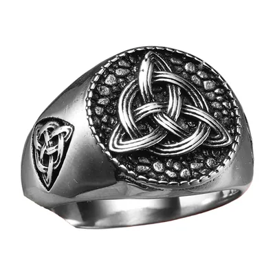Anello Sigillo Nodo Celtico Triquetra, Acciaio Inossidabile
