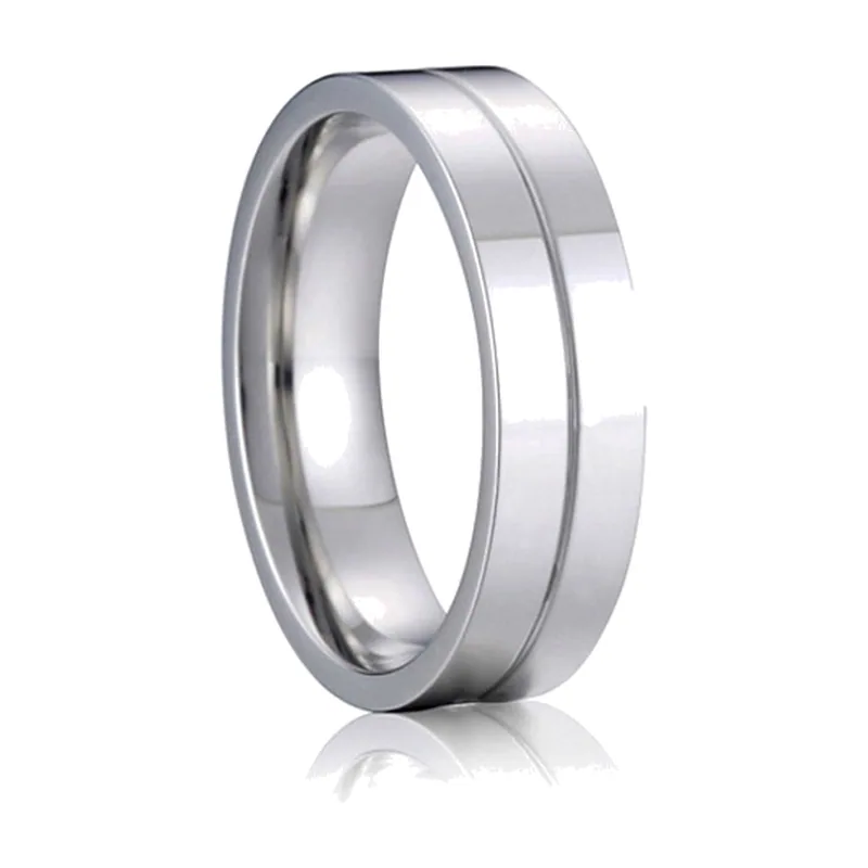 Polierter Herrenring mit zentraler Nut, Edelstahl